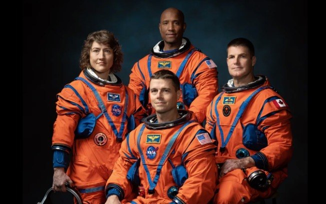 Nasa/Divulgação. A tripulação da Artemis II, que, pela 1ª vez, terá entre astronautas que vão em missão à Lua uma mulher e um homem negro